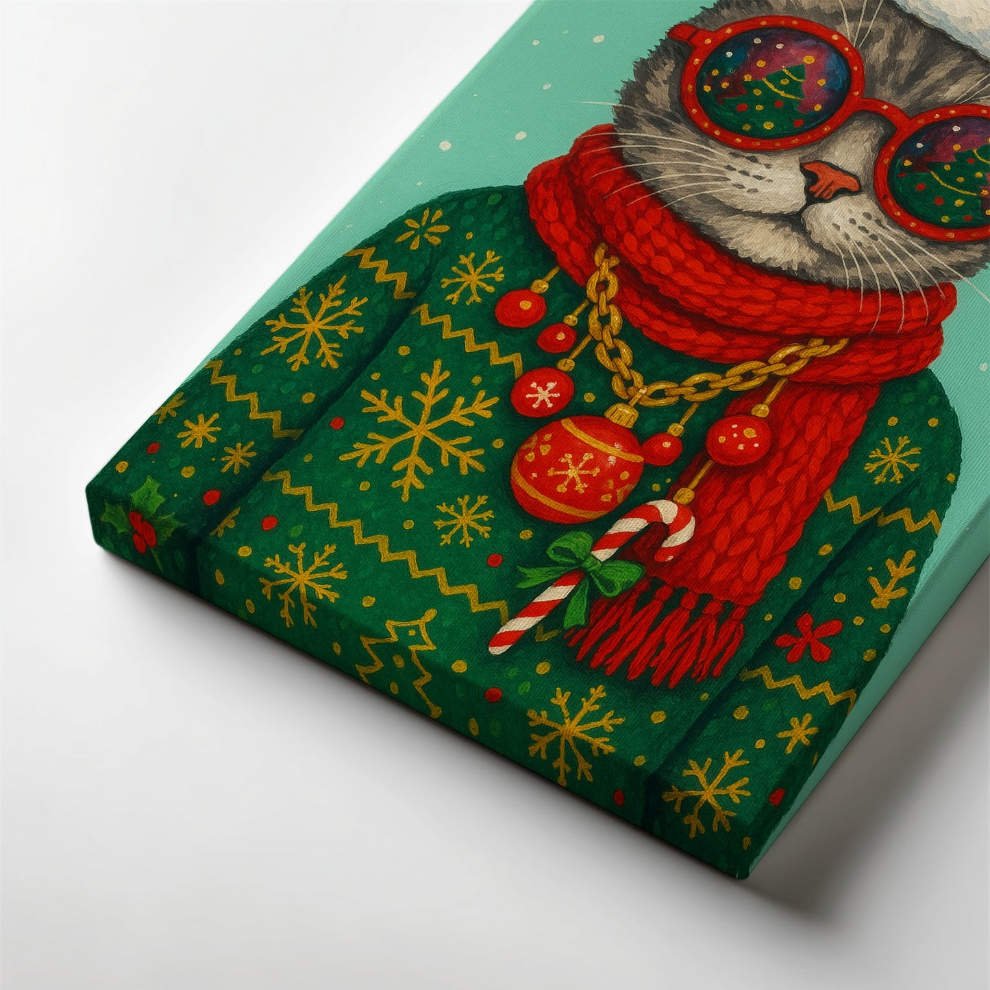 Christmas Cat Portrait – Festive Cat Wall Art Canvas