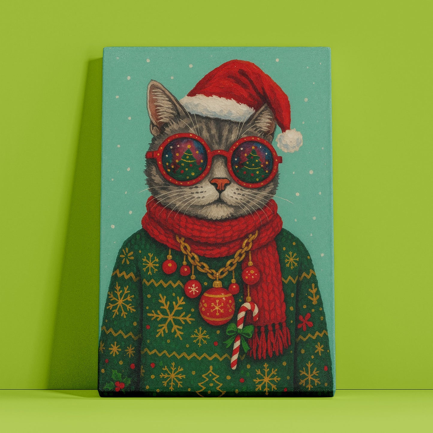 Christmas Cat Portrait – Festive Cat Wall Art Canvas