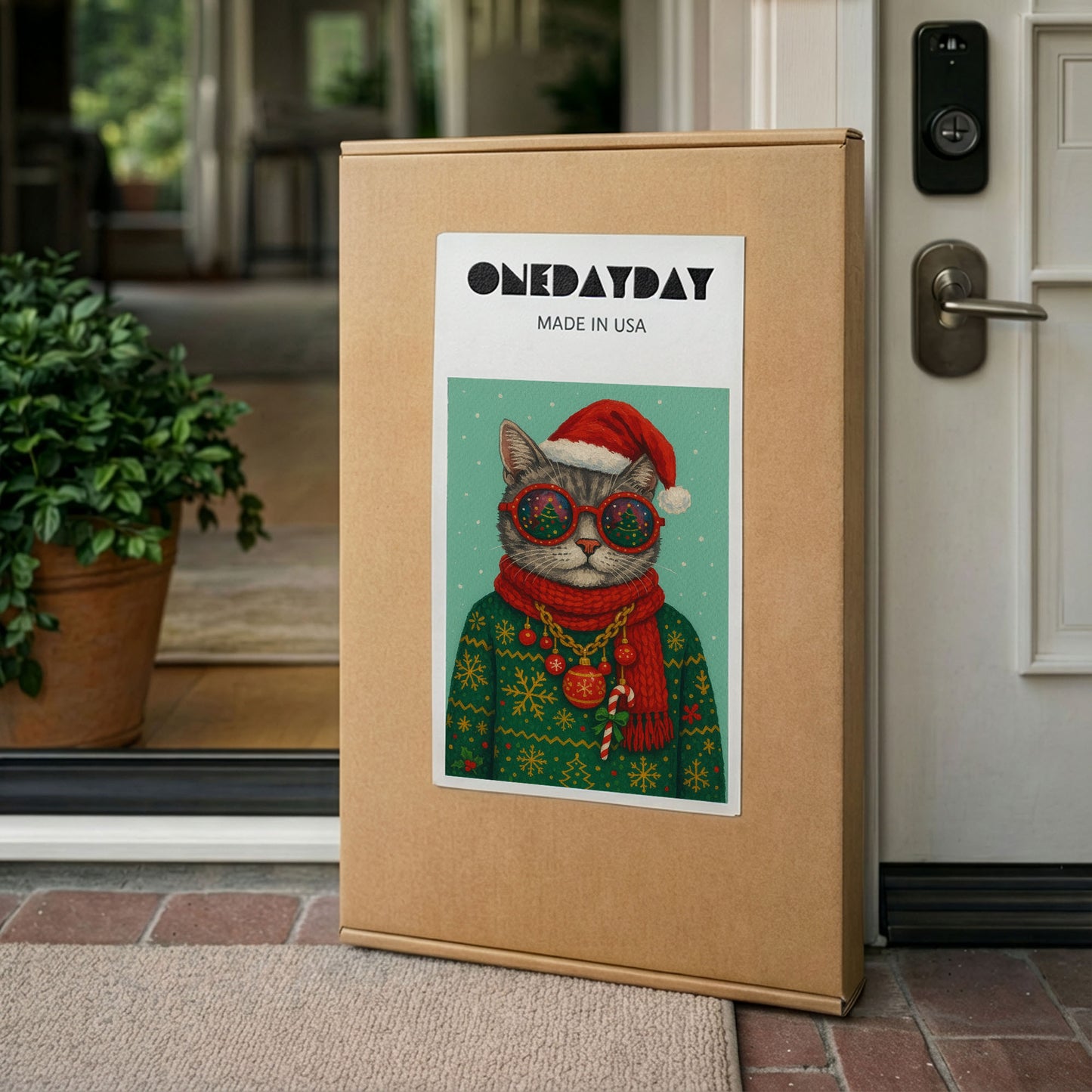 Christmas Cat Portrait – Festive Cat Wall Art Canvas