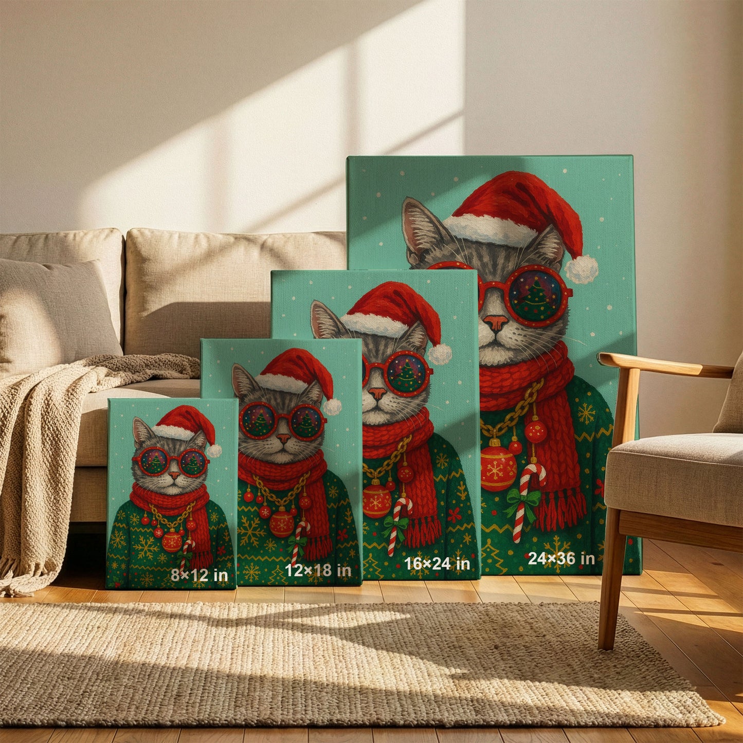 Christmas Cat Portrait – Festive Cat Wall Art Canvas