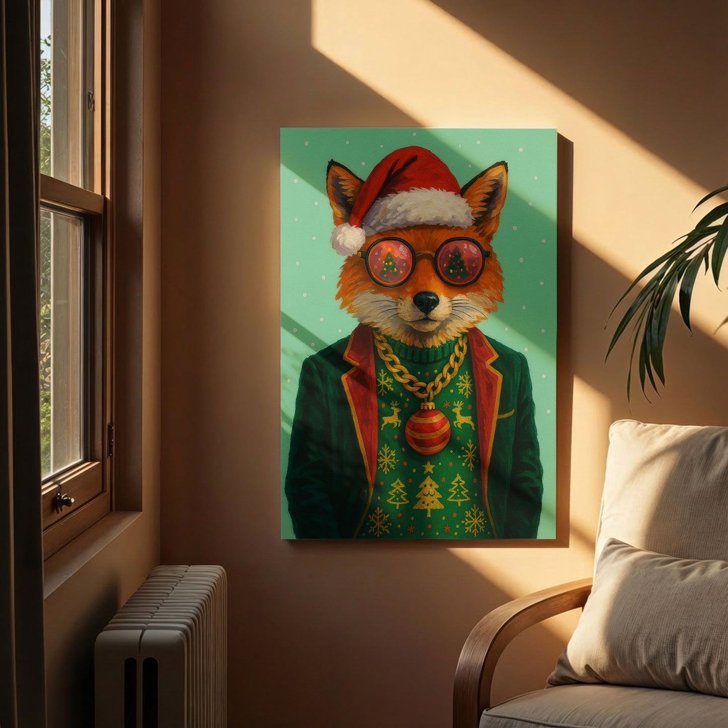 Christmas Fox Wall Art – Festive Woodland Animal Canvas