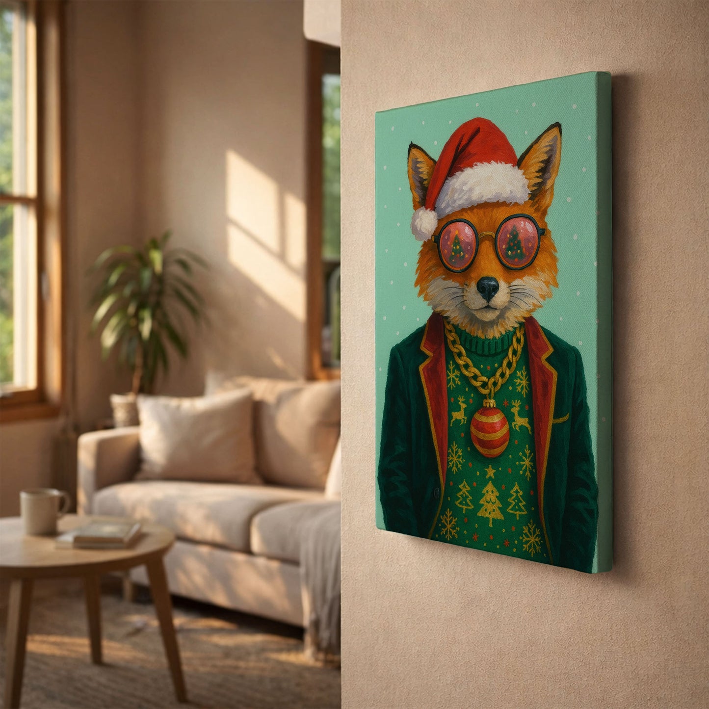 Christmas Fox Wall Art – Festive Woodland Animal Canvas