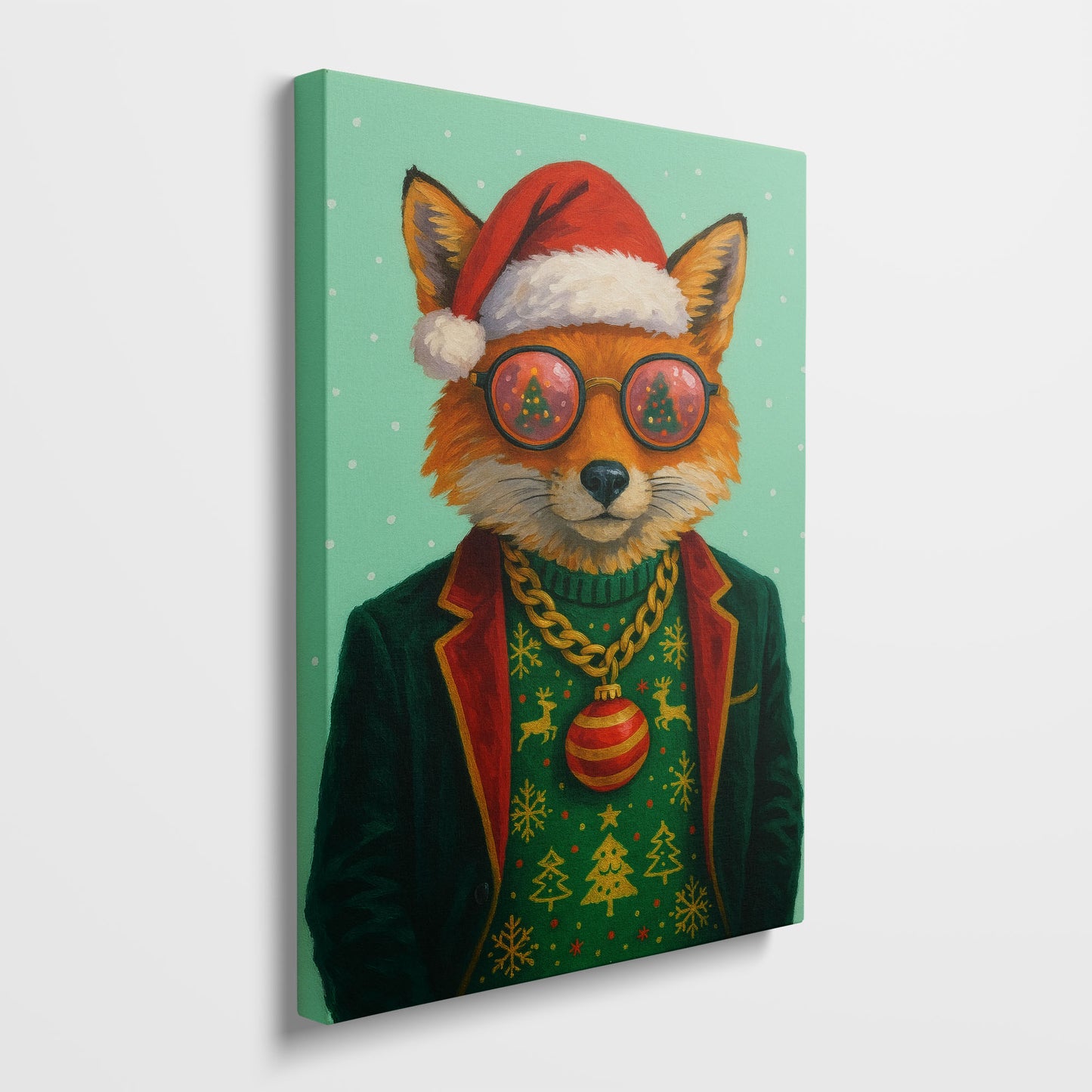 Christmas Fox Wall Art – Festive Woodland Animal Canvas