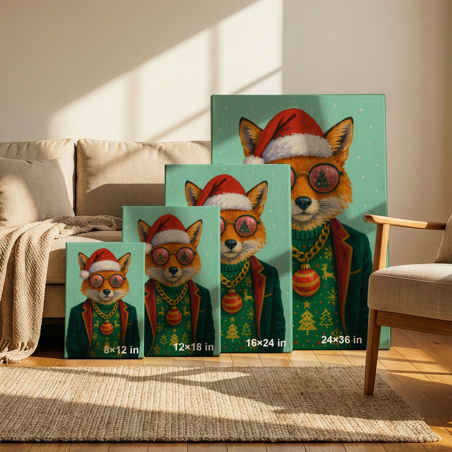 Christmas Fox Wall Art – Festive Woodland Animal Canvas