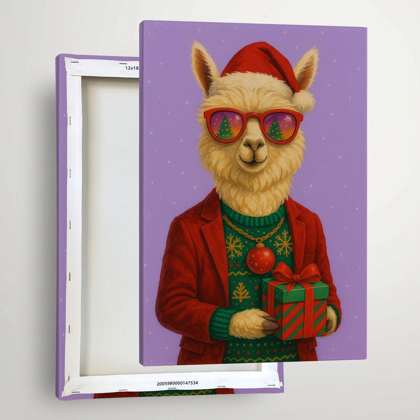 Christmas Alpaca Wall Art – Festive Holiday Animal Canvas