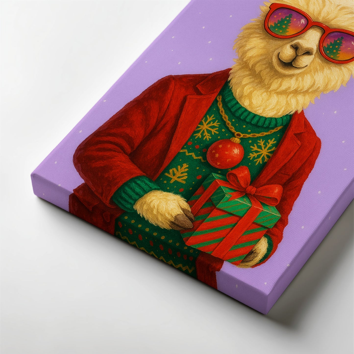 Christmas Alpaca Wall Art – Festive Holiday Animal Canvas
