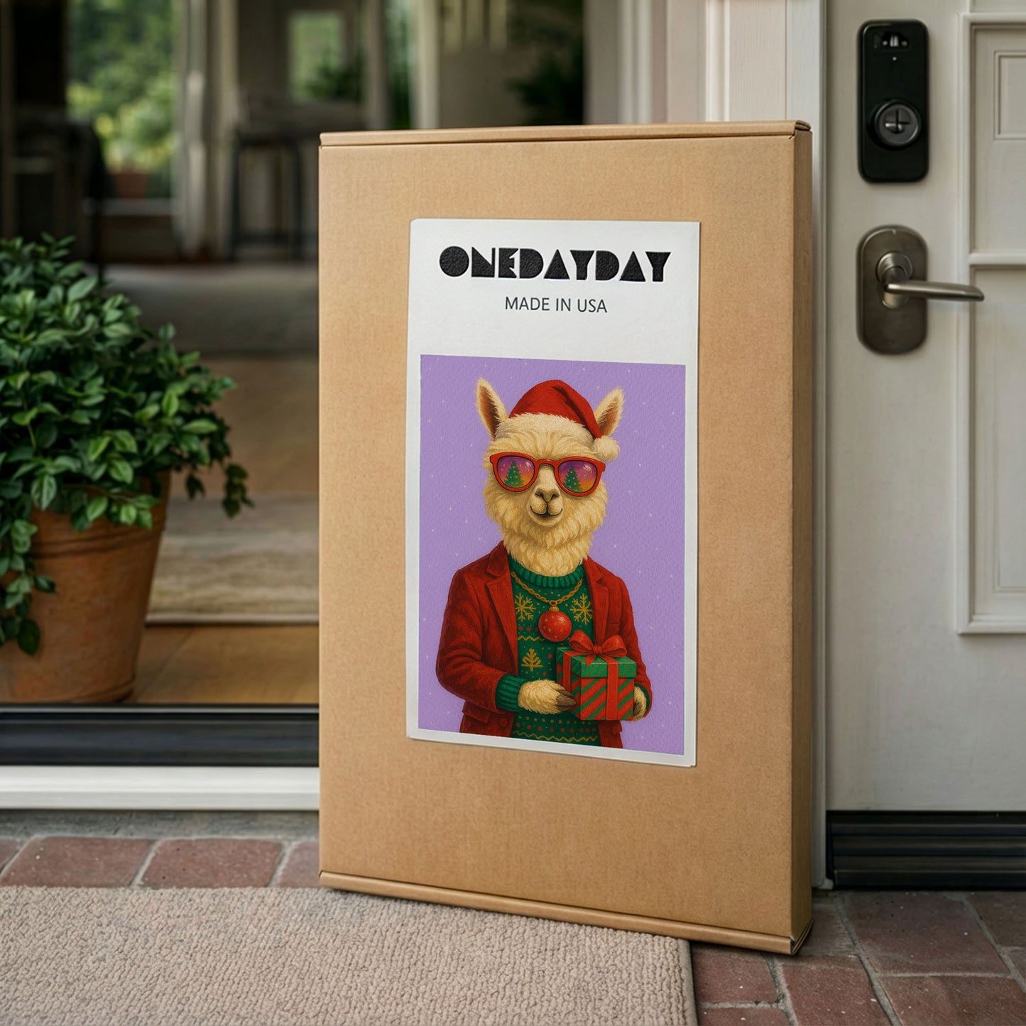 Christmas Alpaca Wall Art – Festive Holiday Animal Canvas