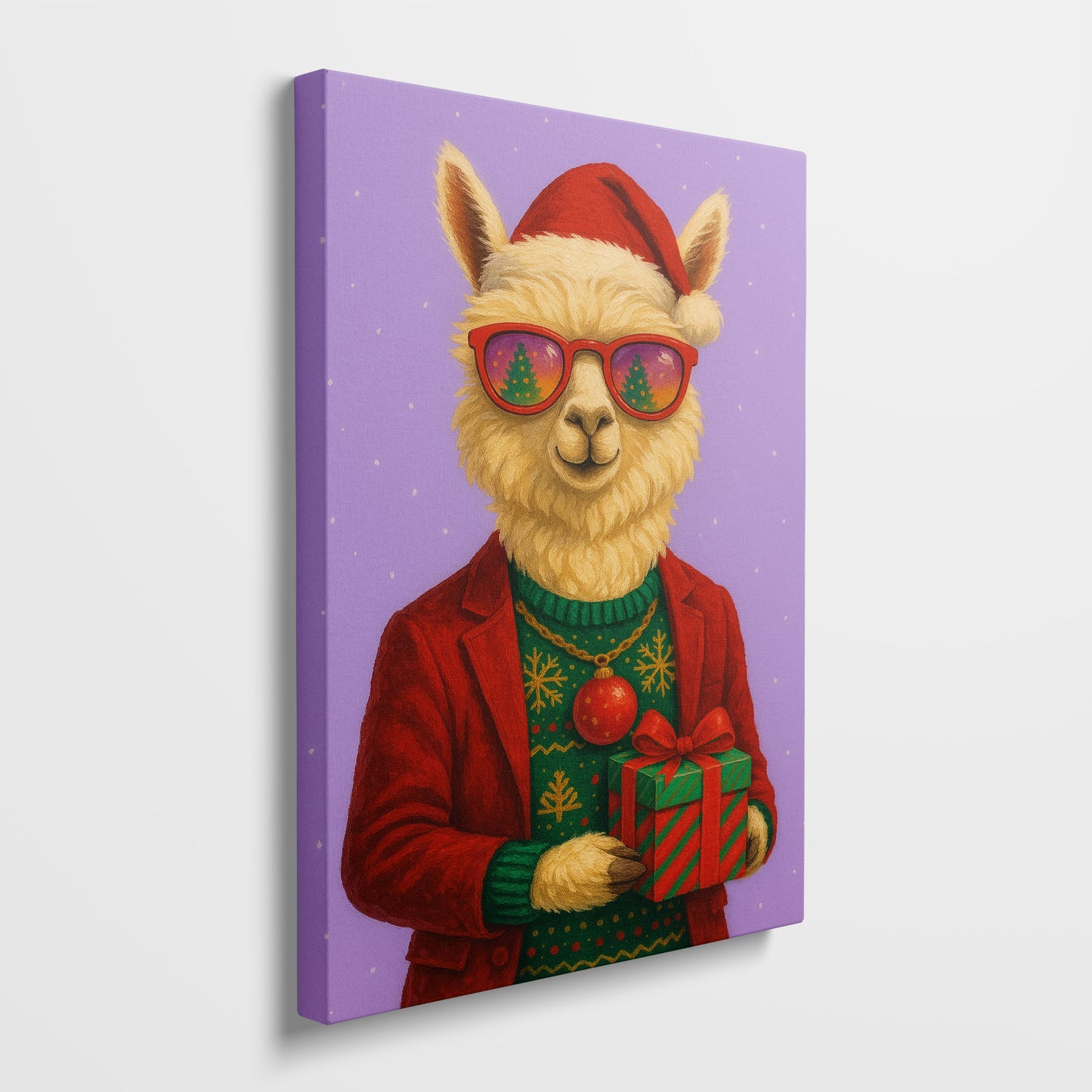 Christmas Alpaca Wall Art – Festive Holiday Animal Canvas