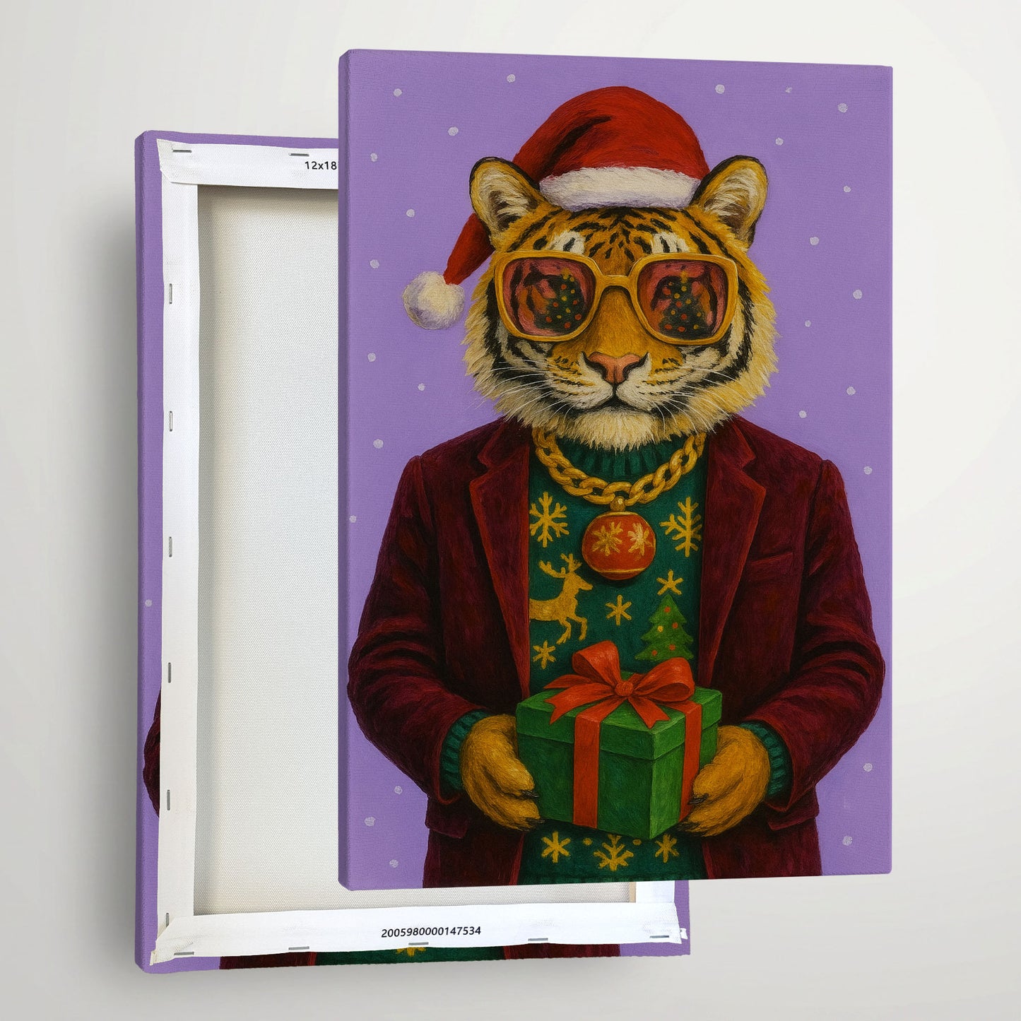 Christmas Tiger Wall Art – Festive Wildlife Holiday Canvas