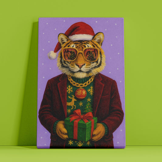 Christmas Tiger Wall Art – Festive Wildlife Holiday Canvas