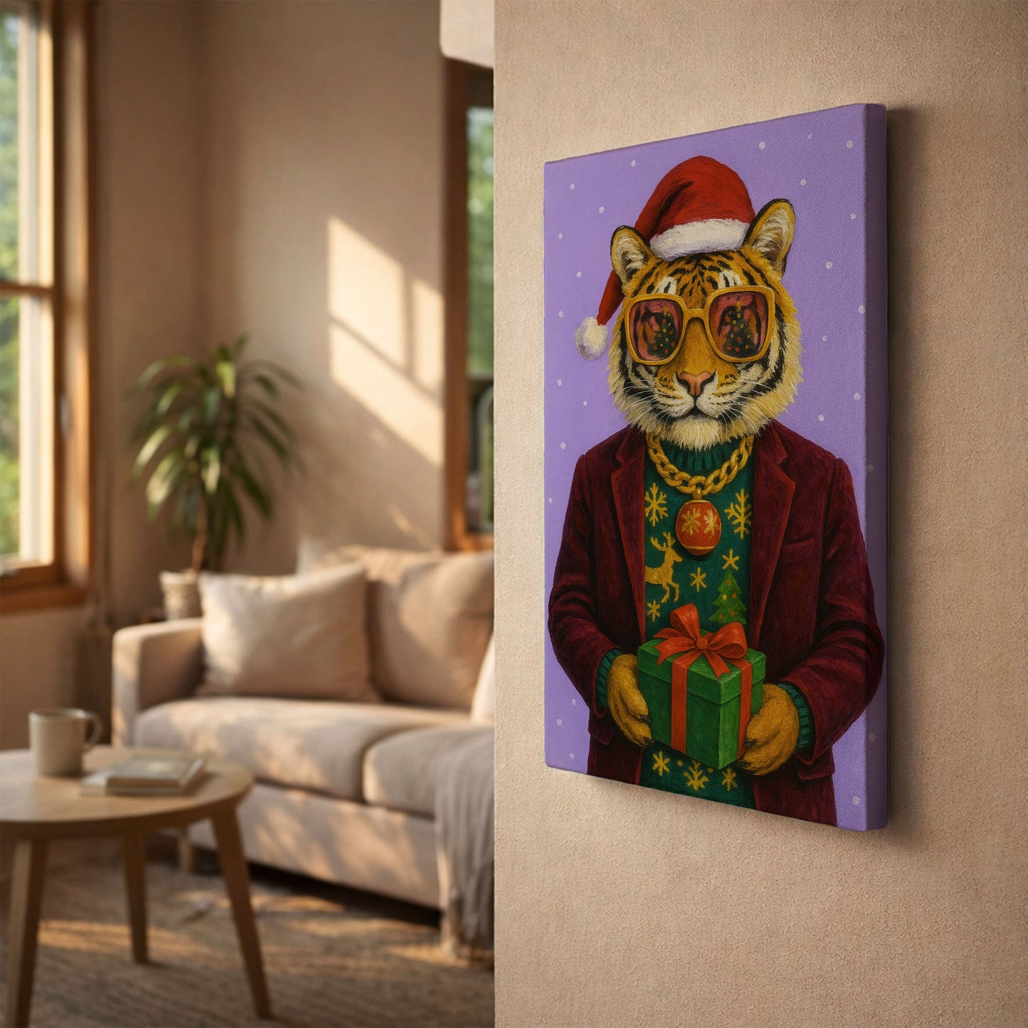 Christmas Tiger Wall Art – Festive Wildlife Holiday Canvas