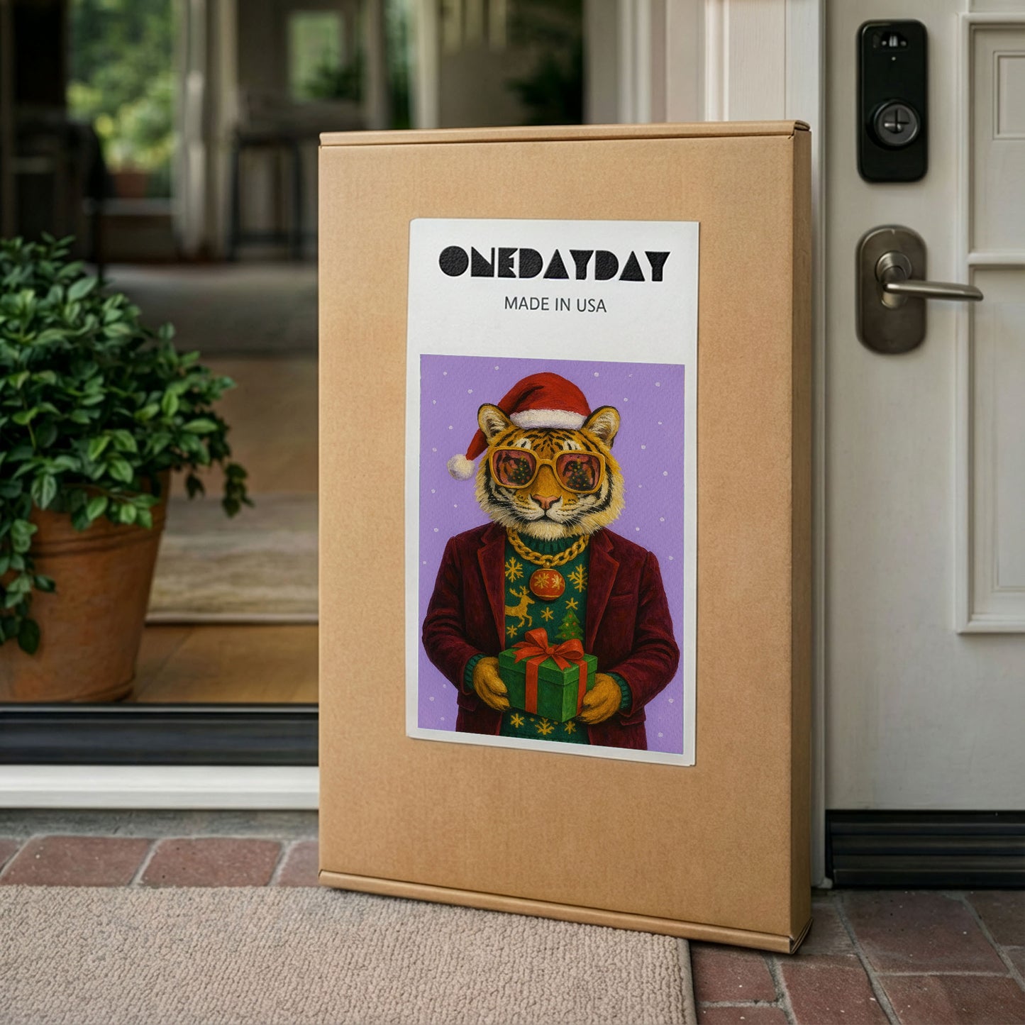 Christmas Tiger Wall Art – Festive Wildlife Holiday Canvas