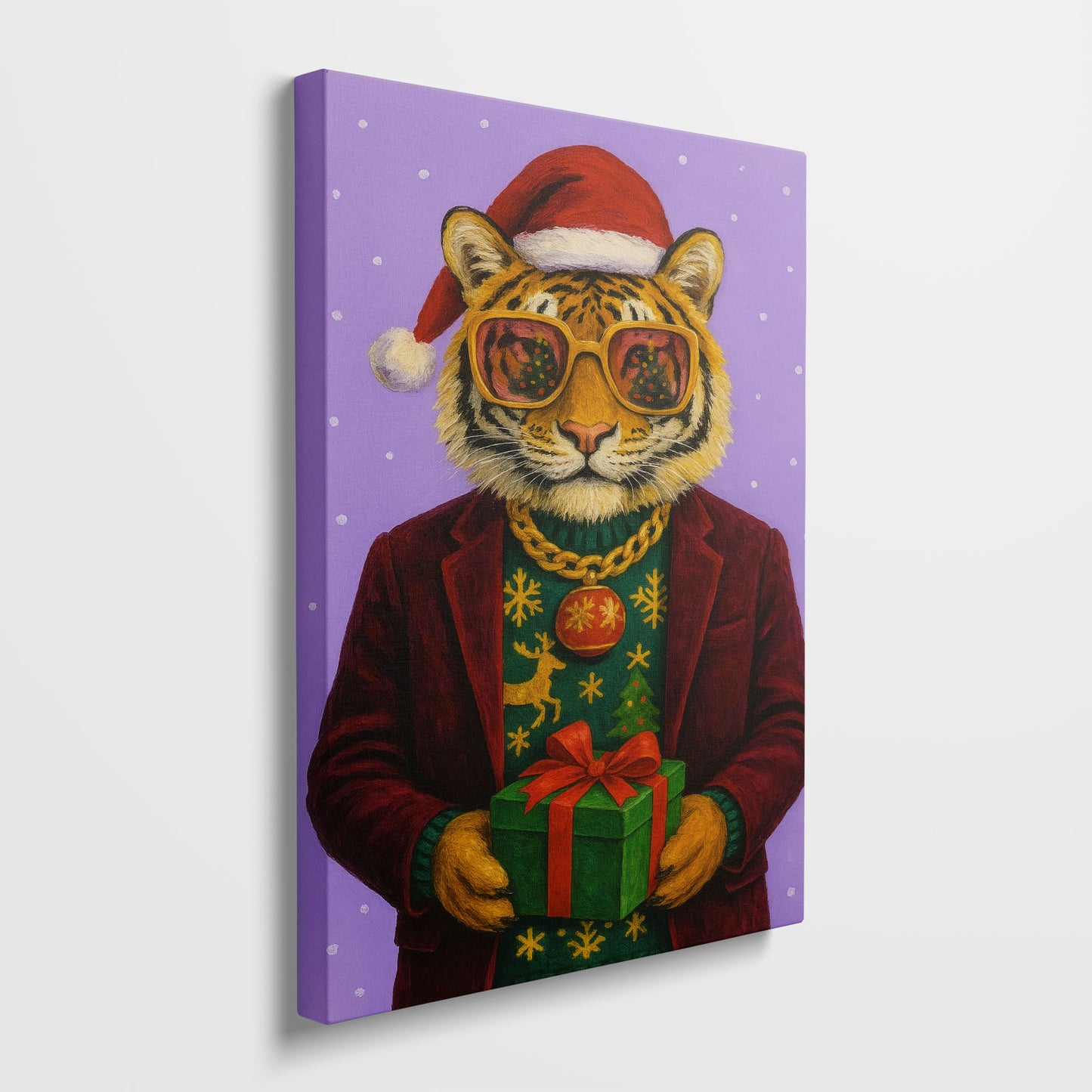 Christmas Tiger Wall Art – Festive Wildlife Holiday Canvas