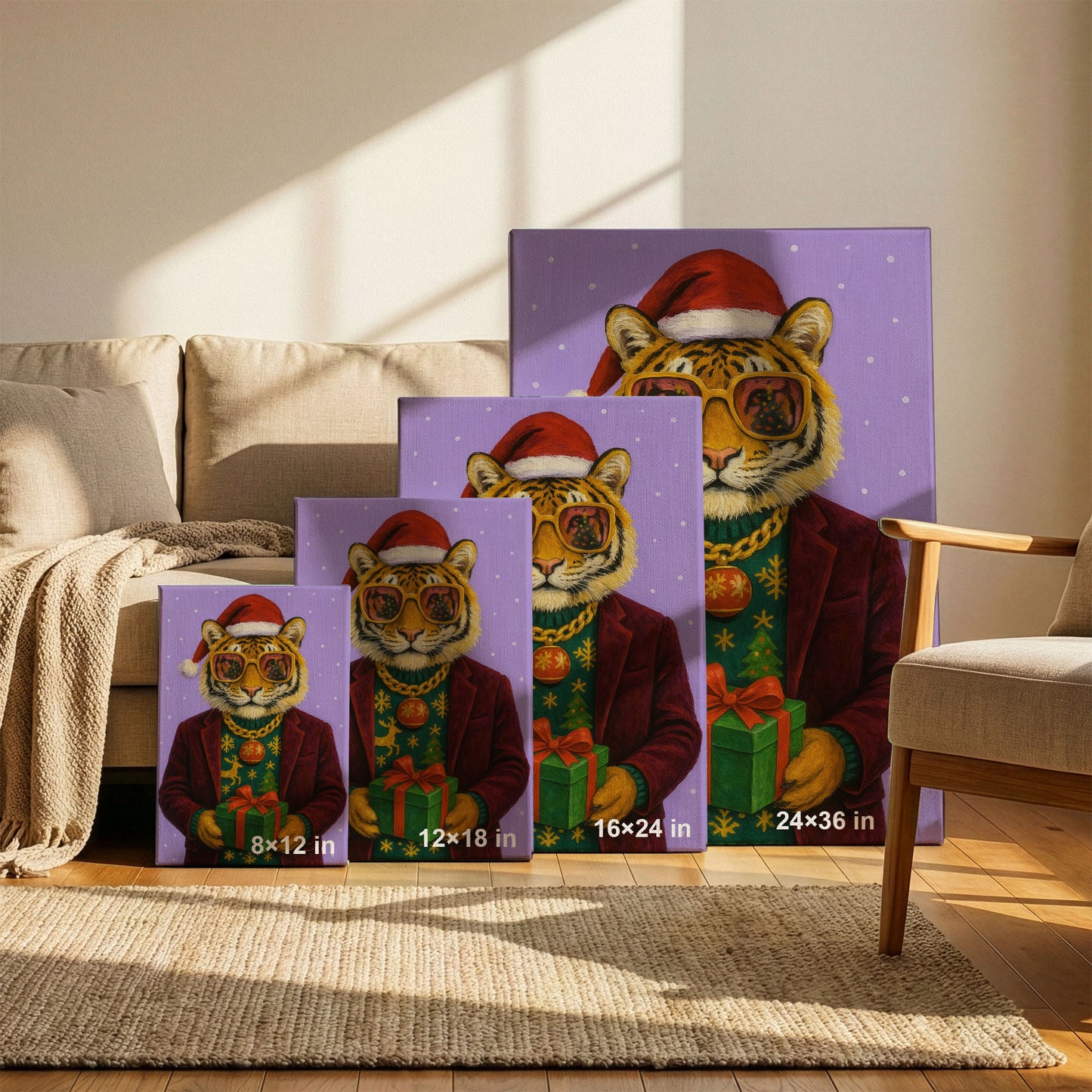 Christmas Tiger Wall Art – Festive Wildlife Holiday Canvas