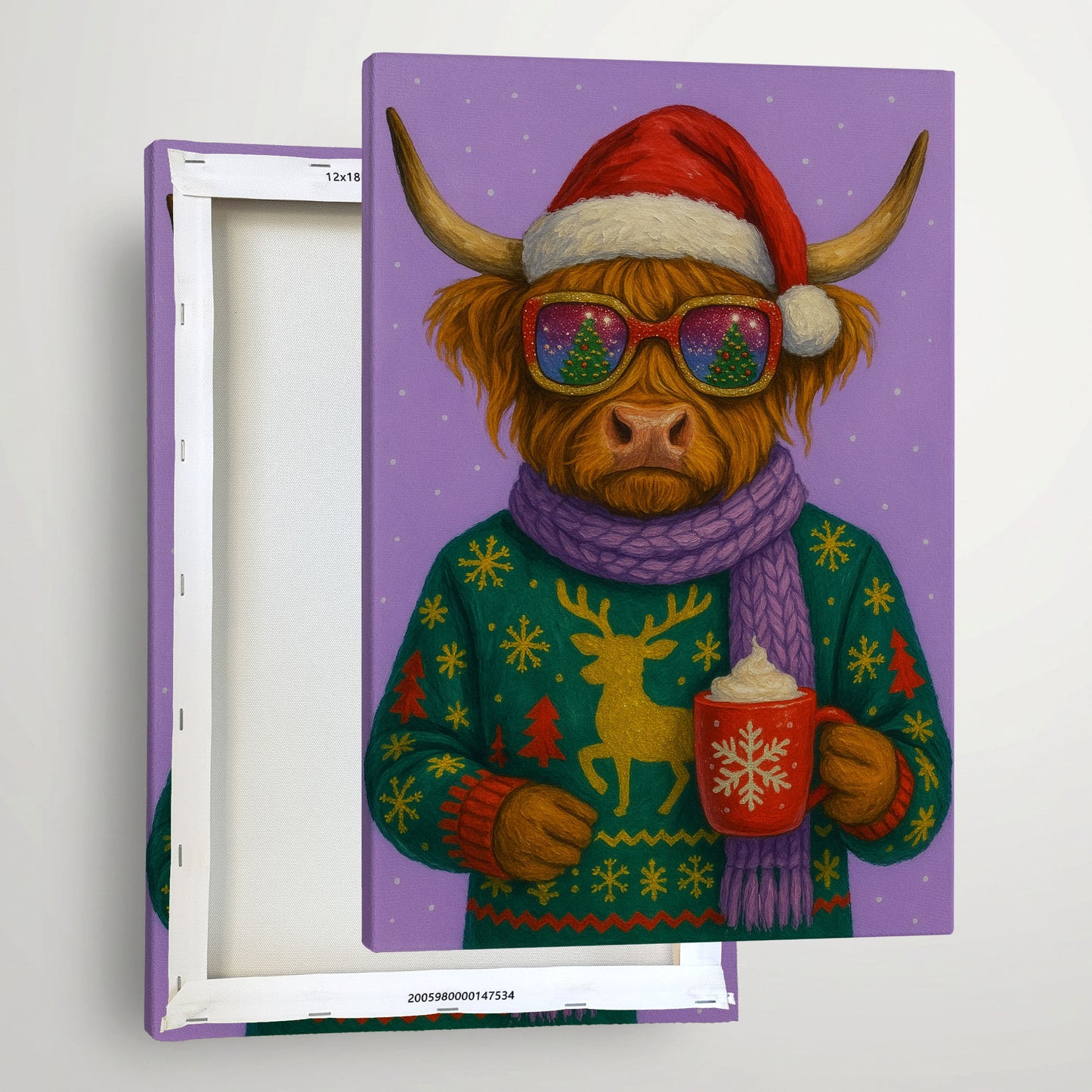 Highland Cow Christmas Wall Art – Cozy Holiday Animal Canvas