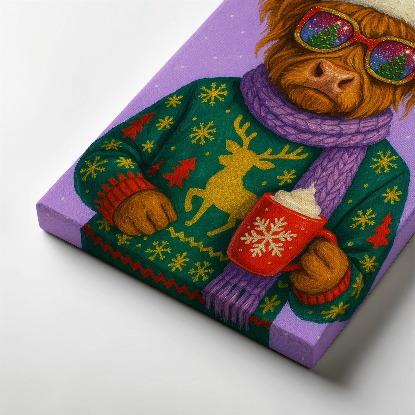 Highland Cow Christmas Wall Art – Cozy Holiday Animal Canvas