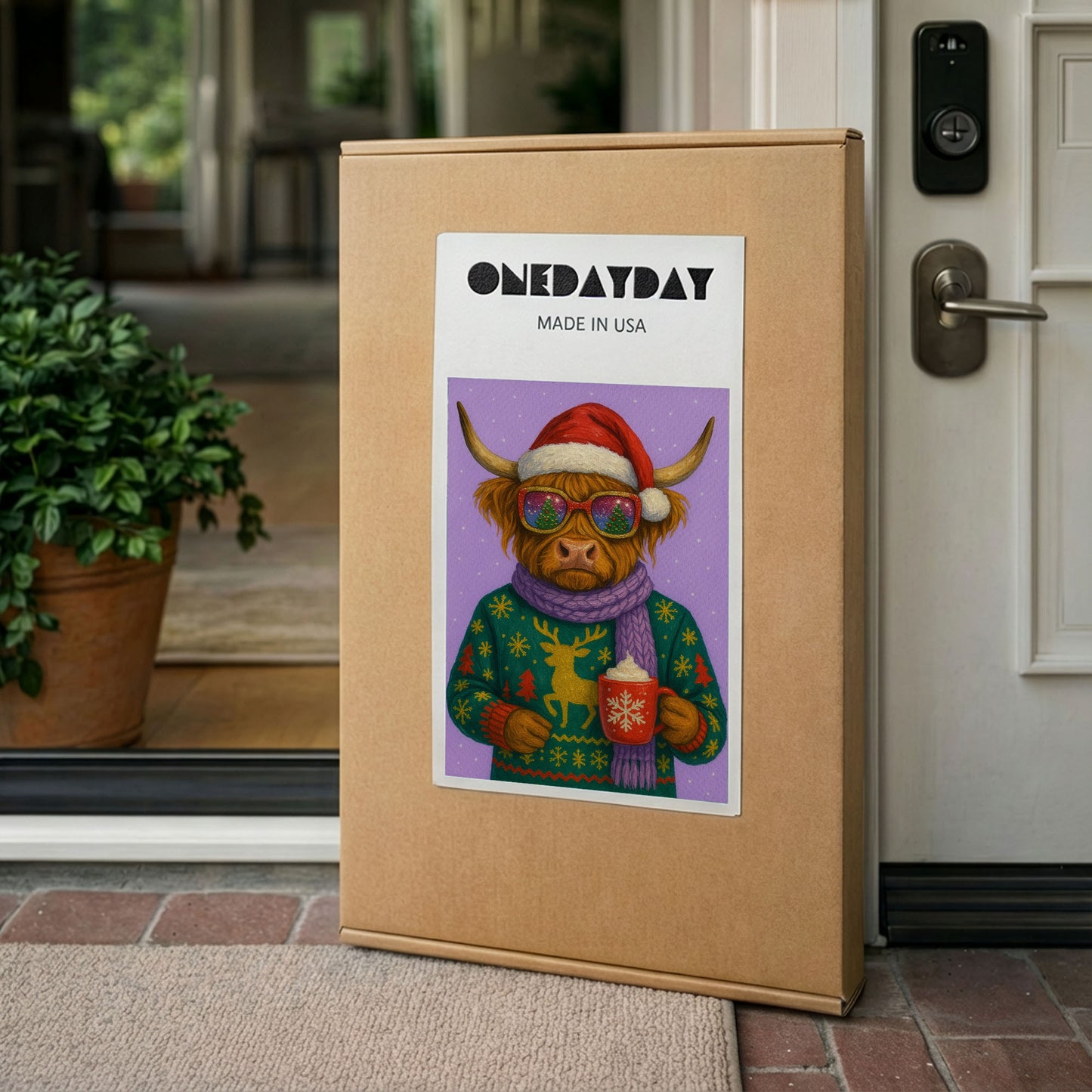 Highland Cow Christmas Wall Art – Cozy Holiday Animal Canvas