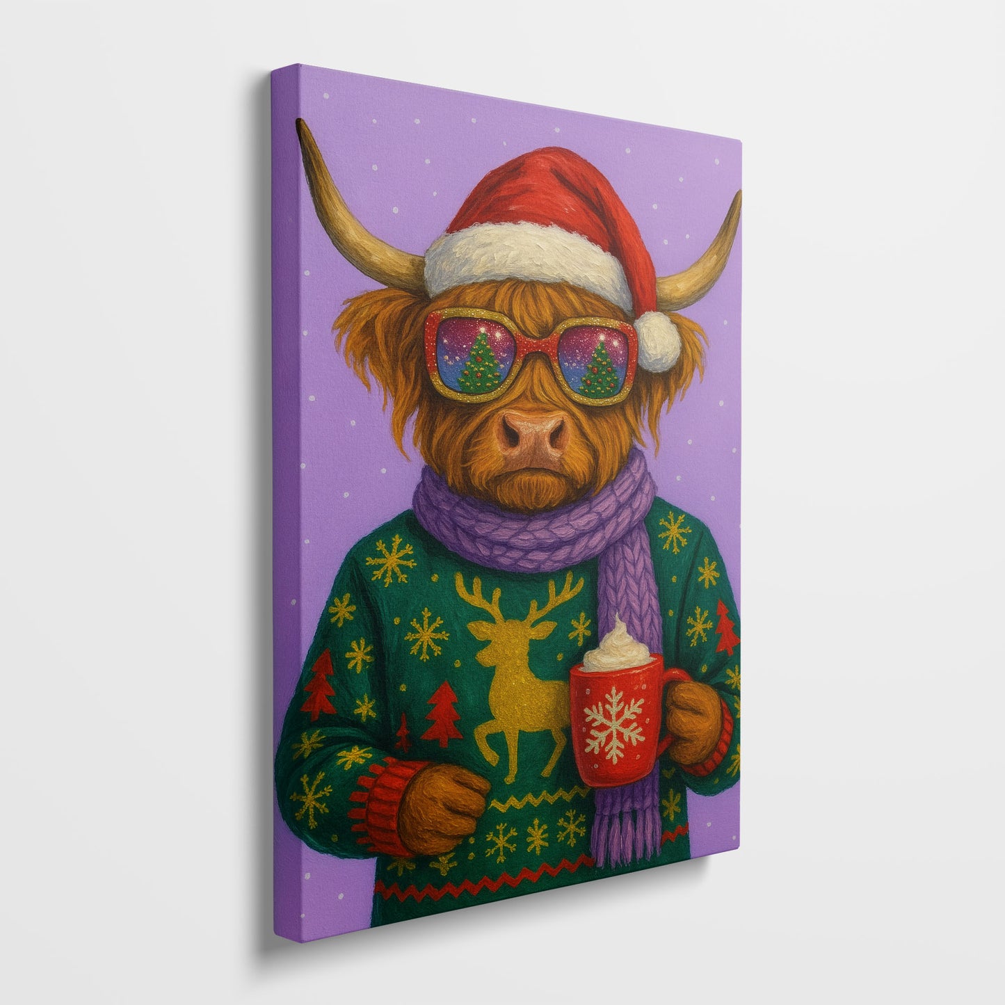 Highland Cow Christmas Wall Art – Cozy Holiday Animal Canvas