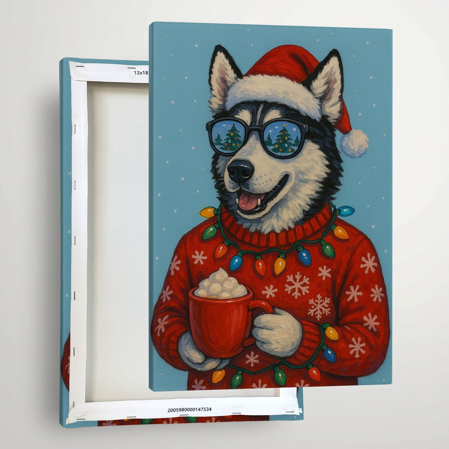 Christmas Husky Wall Art – Festive Dog Holiday Canvas