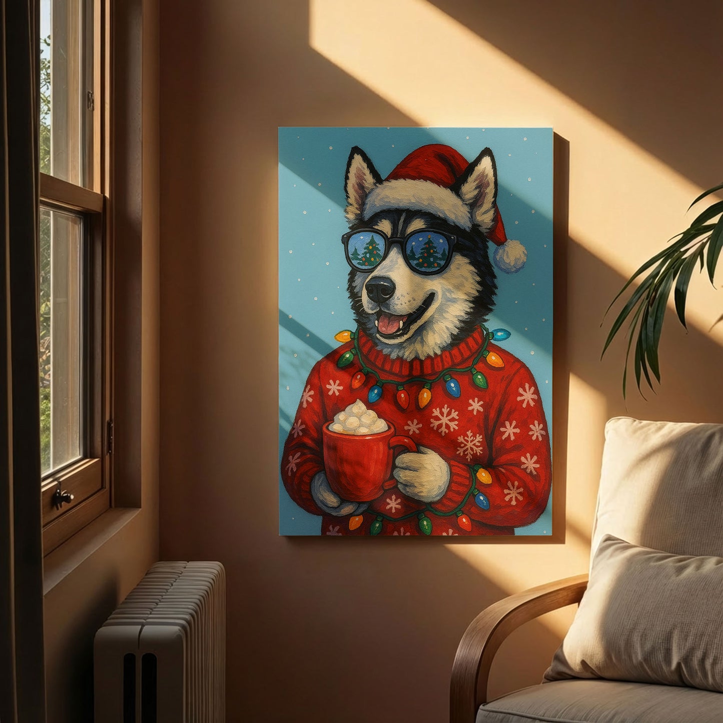 Christmas Husky Wall Art – Festive Dog Holiday Canvas