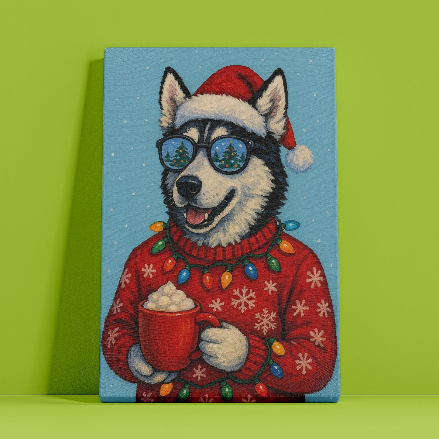 Christmas Husky Wall Art – Festive Dog Holiday Canvas