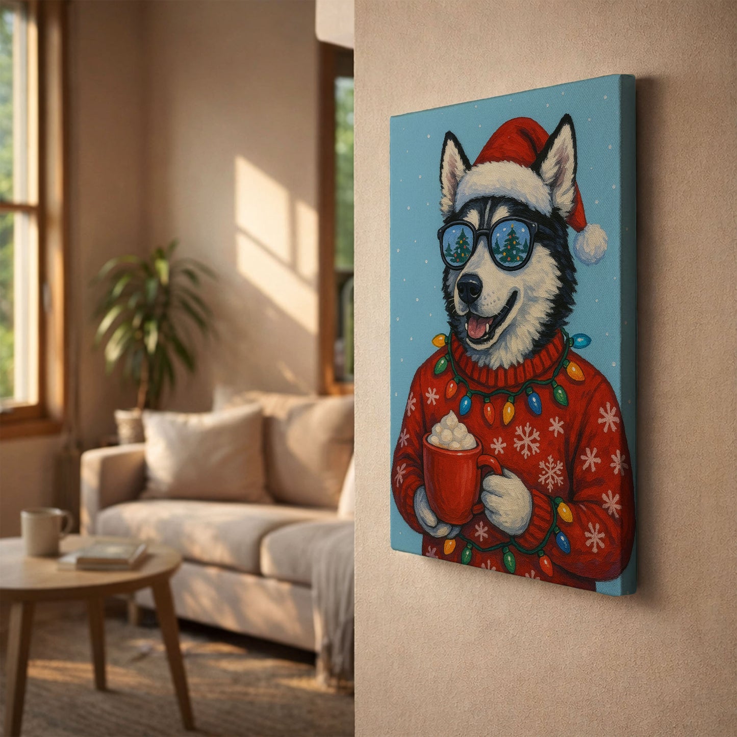 Christmas Husky Wall Art – Festive Dog Holiday Canvas