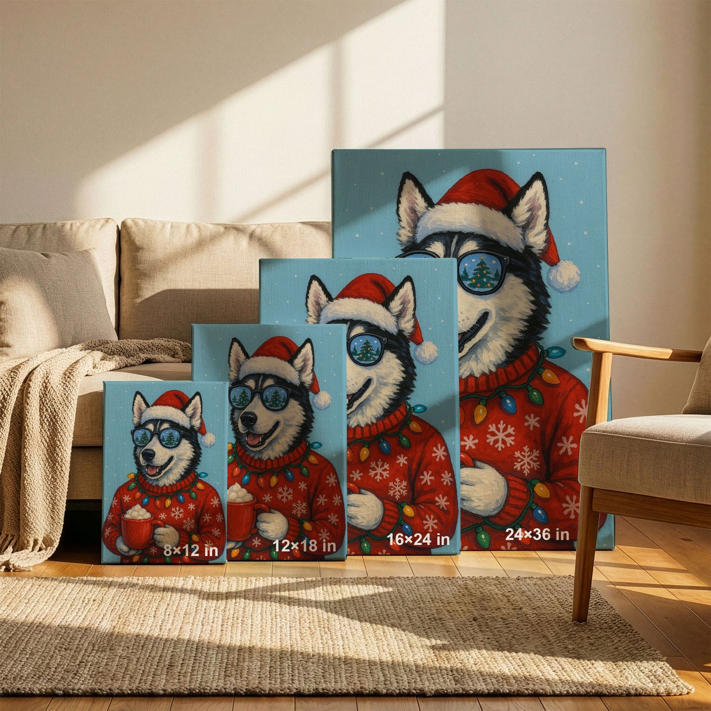 Christmas Husky Wall Art – Festive Dog Holiday Canvas