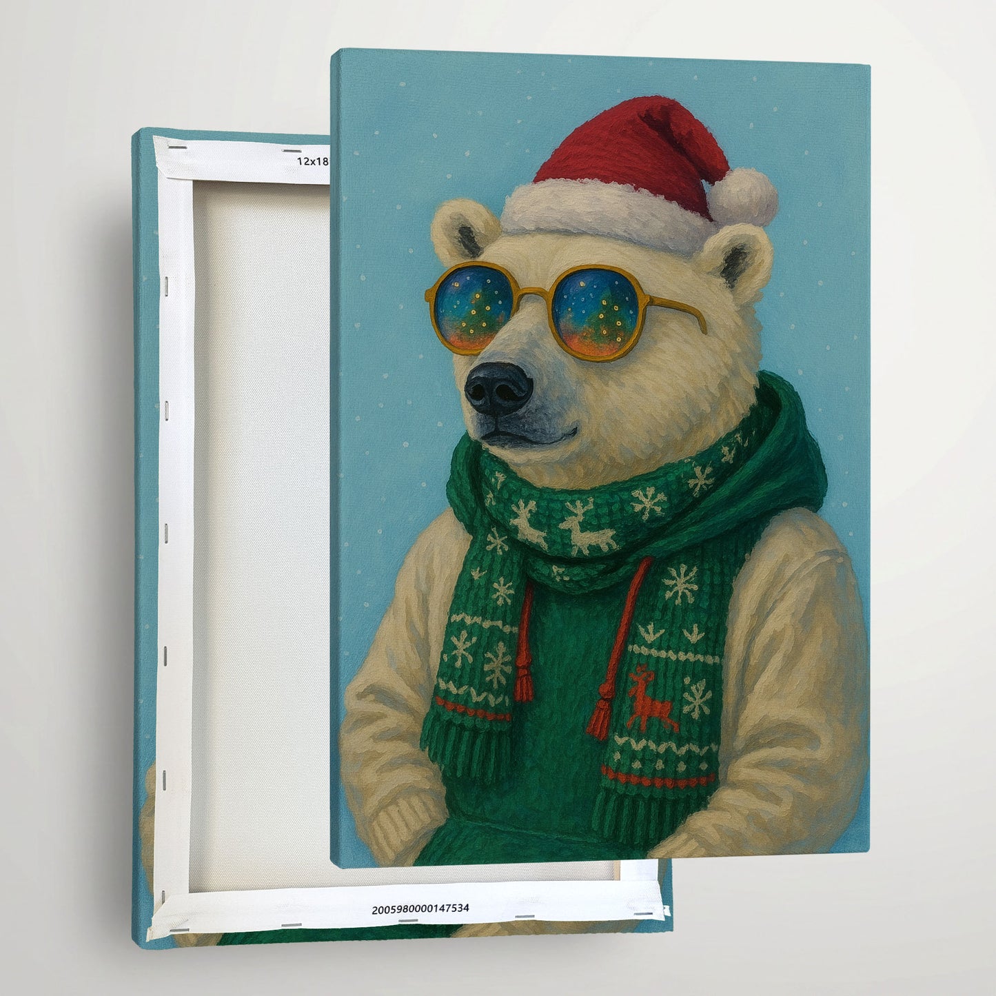 Polar Bear Christmas Wall Art – Cozy Winter Holiday Canvas