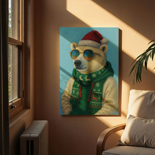 Polar Bear Christmas Wall Art – Cozy Winter Holiday Canvas