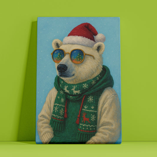 Polar Bear Christmas Wall Art – Cozy Winter Holiday Canvas