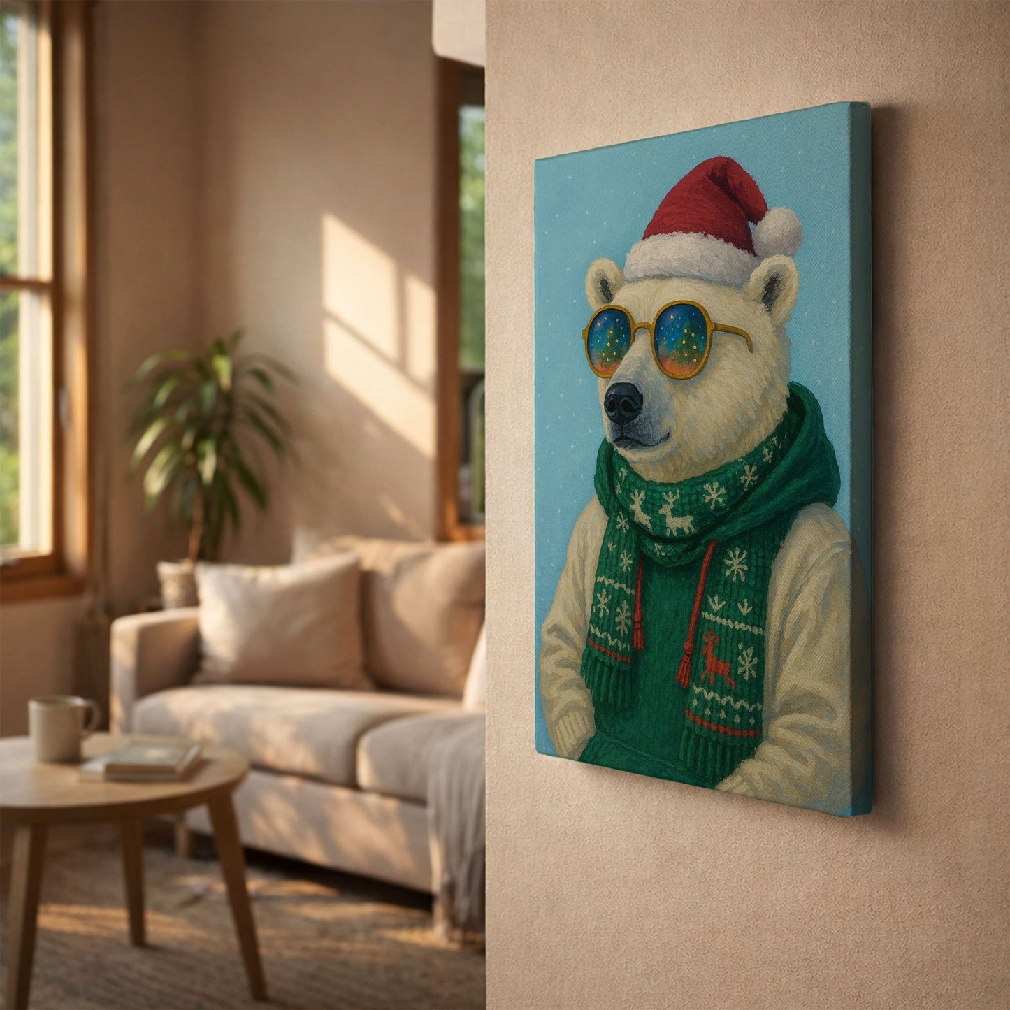 Polar Bear Christmas Wall Art – Cozy Winter Holiday Canvas