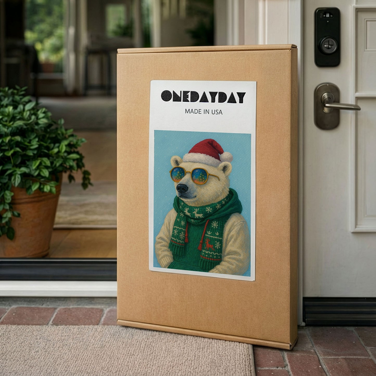 Polar Bear Christmas Wall Art – Cozy Winter Holiday Canvas
