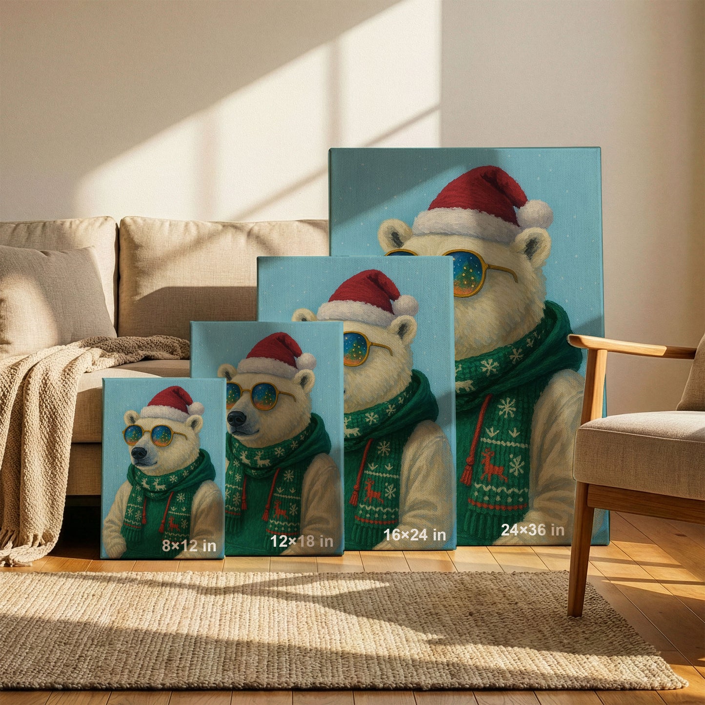 Polar Bear Christmas Wall Art – Cozy Winter Holiday Canvas