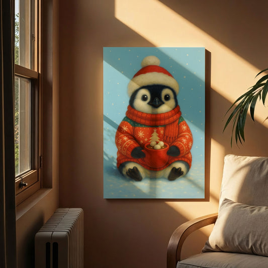 Christmas Penguin Wall Art – Cozy Holiday Animal Canvas