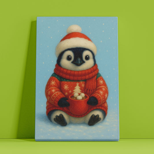 Christmas Penguin Wall Art – Cozy Holiday Animal Canvas