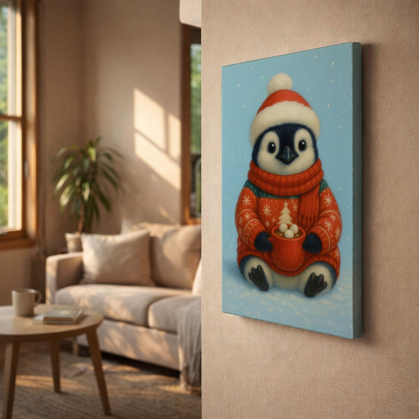 Christmas Penguin Wall Art – Cozy Holiday Animal Canvas