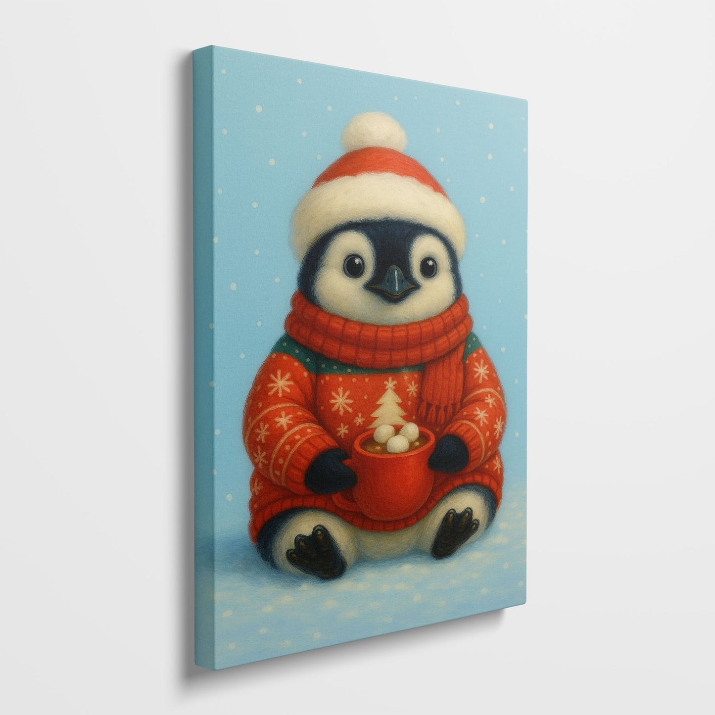Christmas Penguin Wall Art – Cozy Holiday Animal Canvas