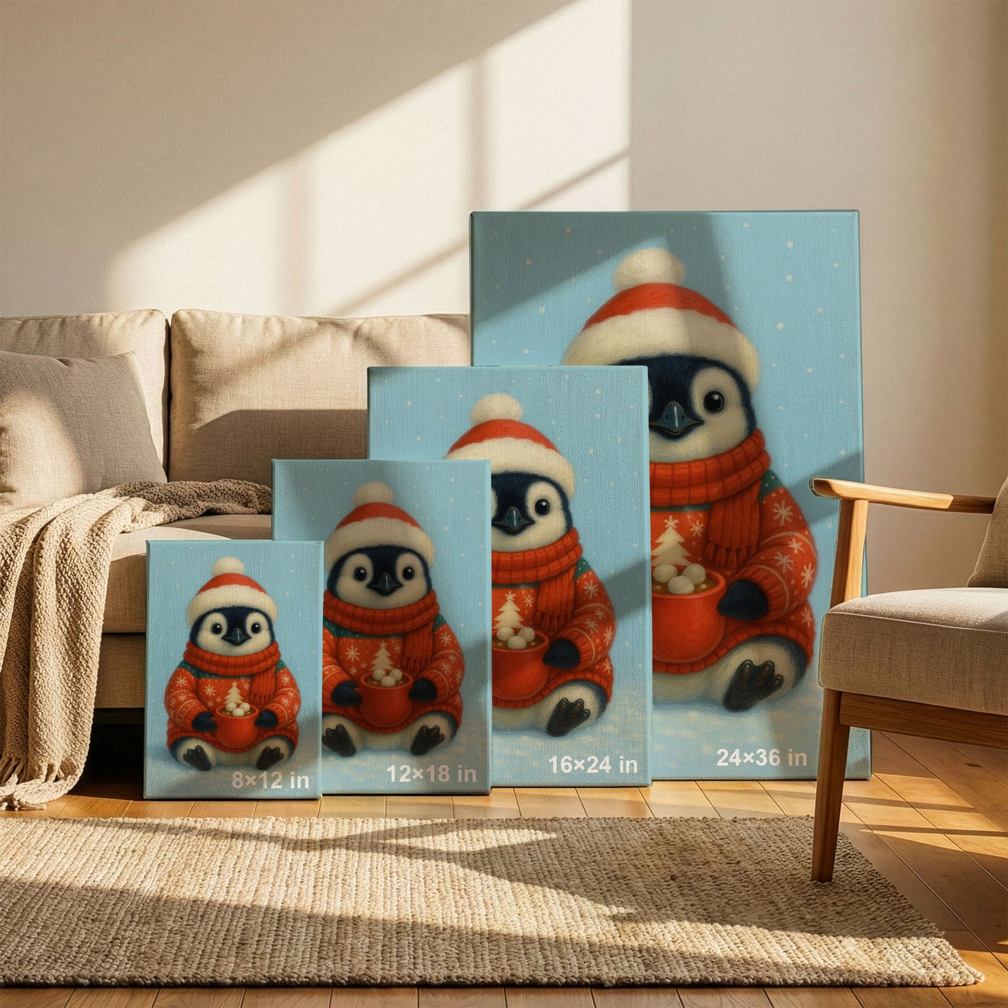Christmas Penguin Wall Art – Cozy Holiday Animal Canvas
