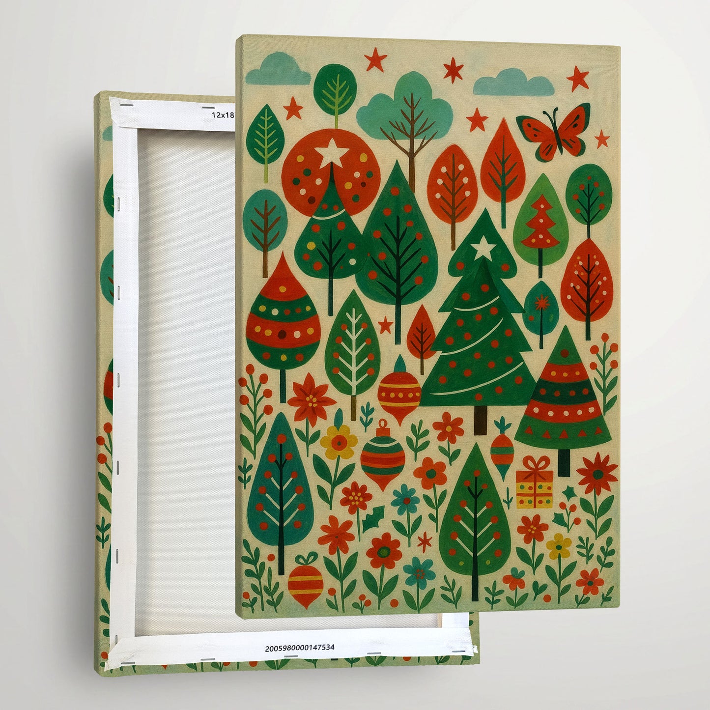 Festive Woodland – Christmas Forest Illustration Canvas Wall Art