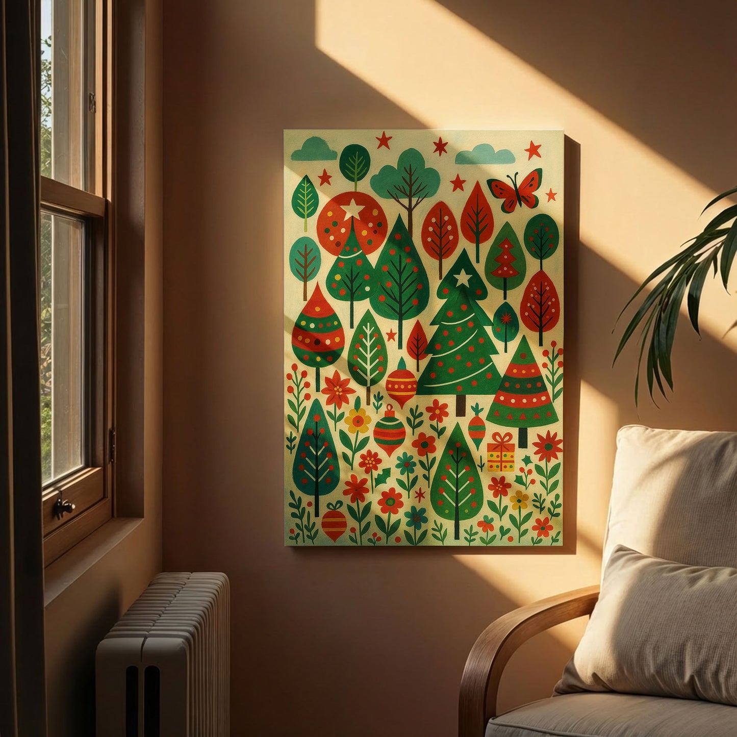 Festive Woodland – Christmas Forest Illustration Canvas Wall Art