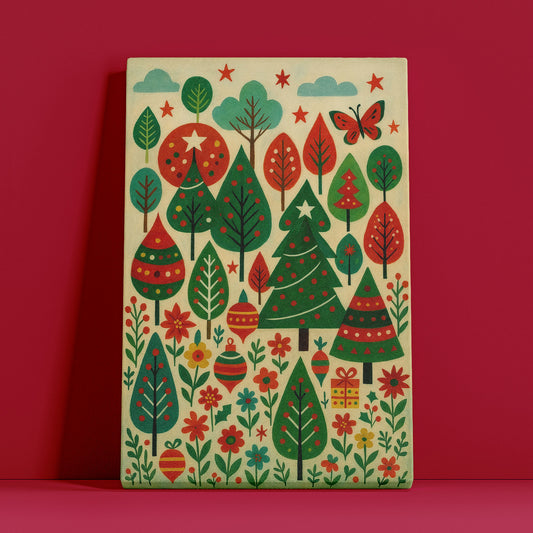 Festive Woodland – Christmas Forest Illustration Canvas Wall Art