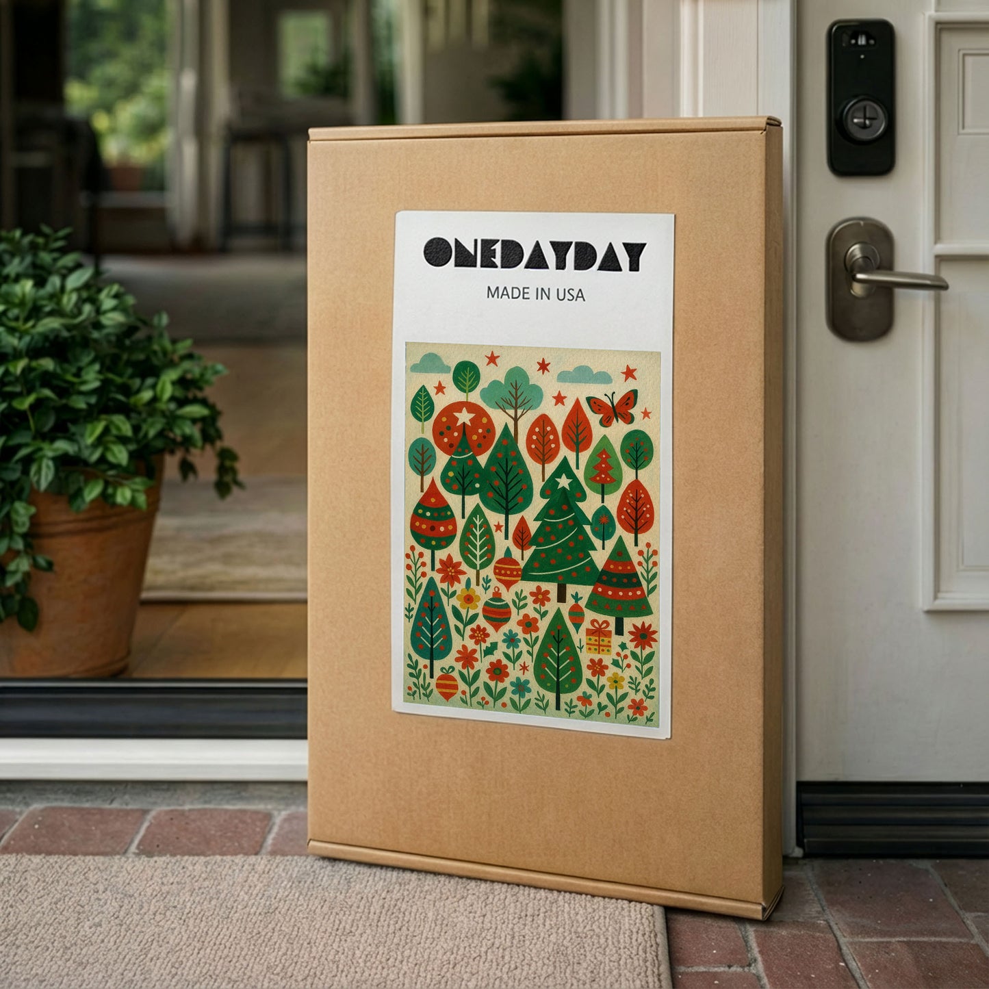 Festive Woodland – Christmas Forest Illustration Canvas Wall Art