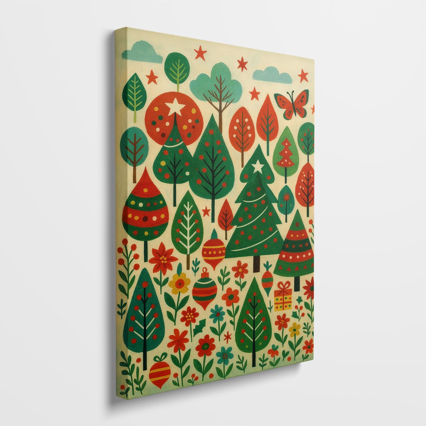 Festive Woodland – Christmas Forest Illustration Canvas Wall Art