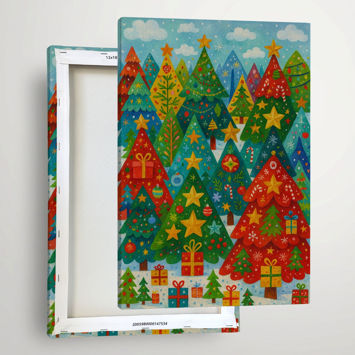 Starry Holiday Hills – Christmas Tree Illustration Canvas Wall Art