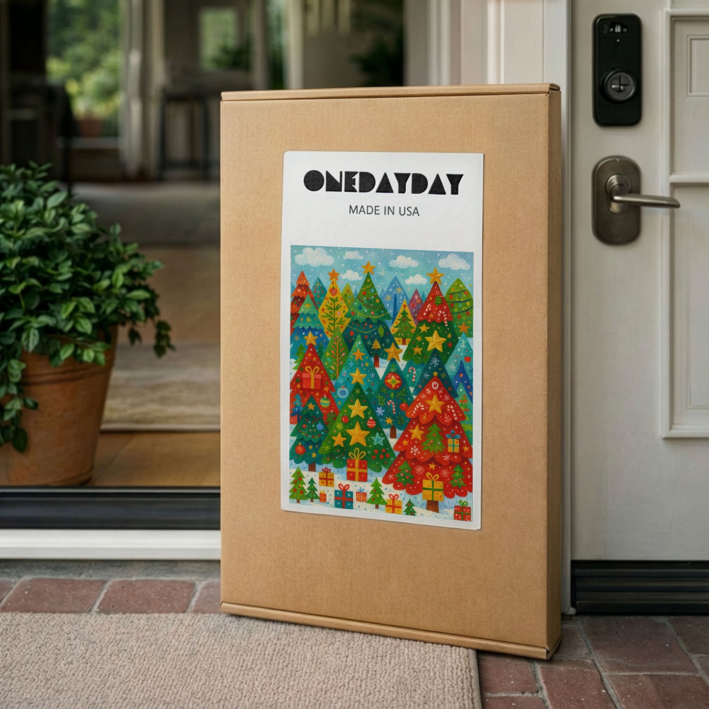 Starry Holiday Hills – Christmas Tree Illustration Canvas Wall Art