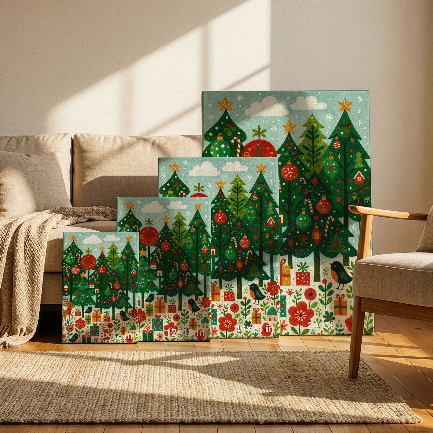 Ornament Forest – Christmas Illustration Canvas Wall Art