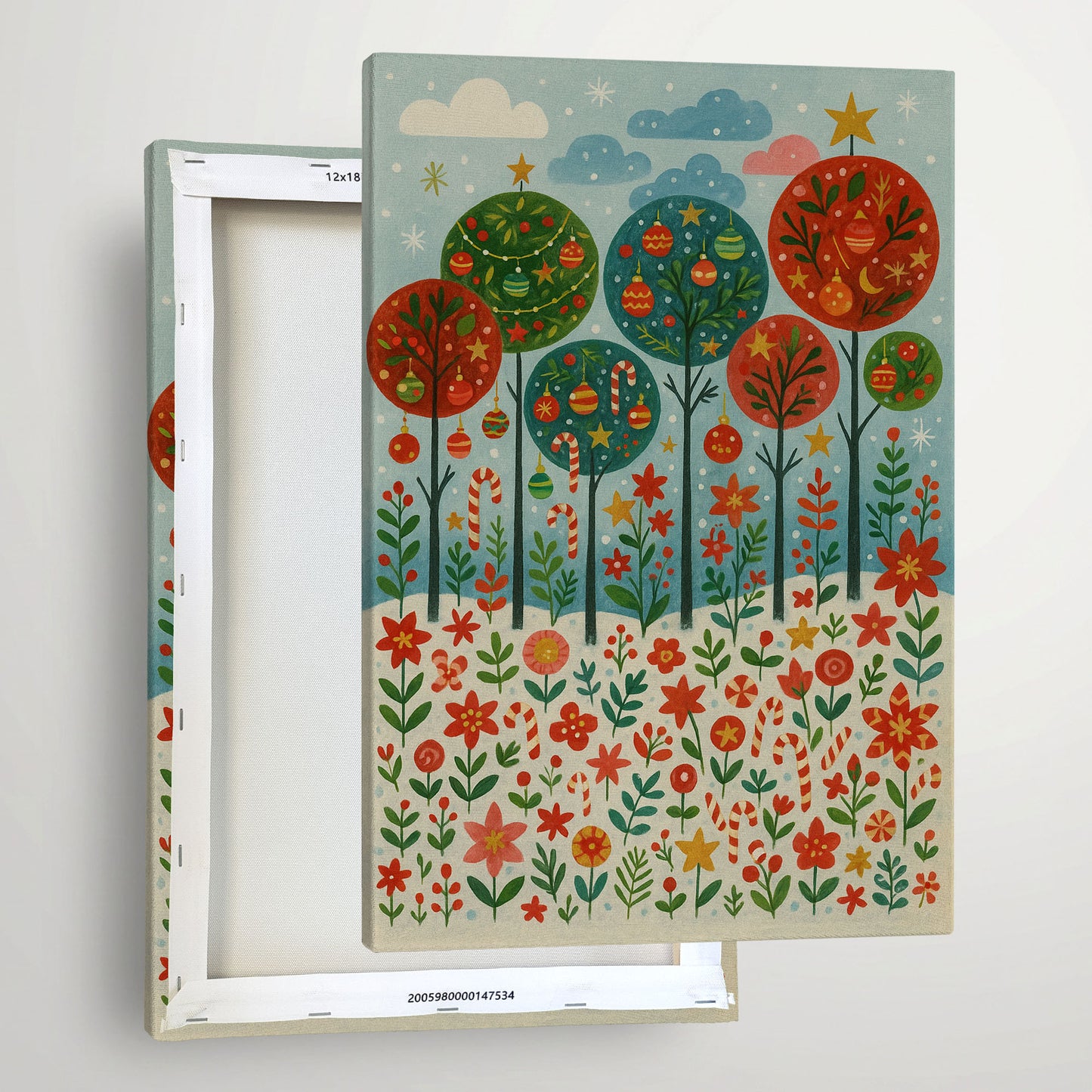 Winter Night Village – Christmas Illustration Canvas Wall Art