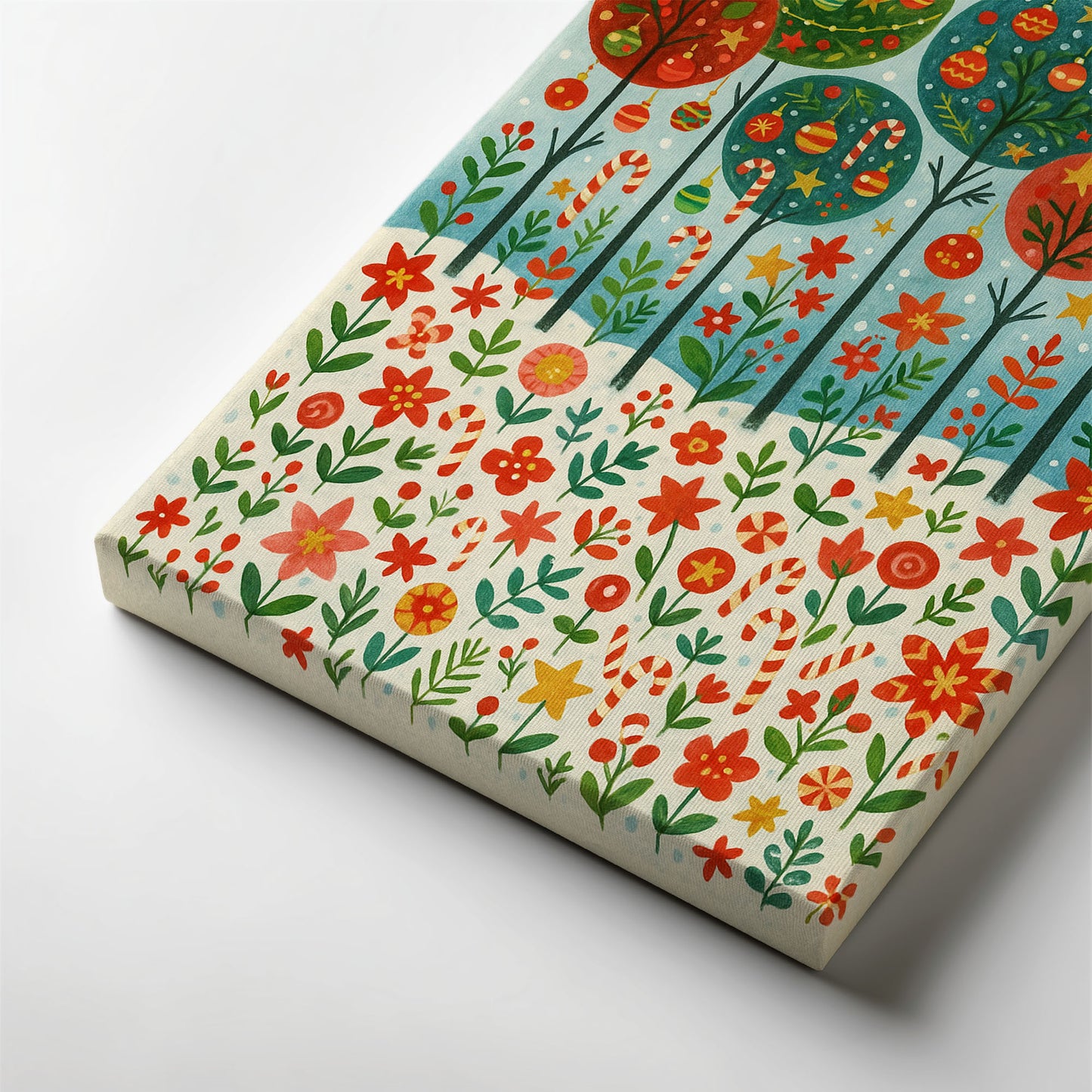 Winter Night Village – Christmas Illustration Canvas Wall Art