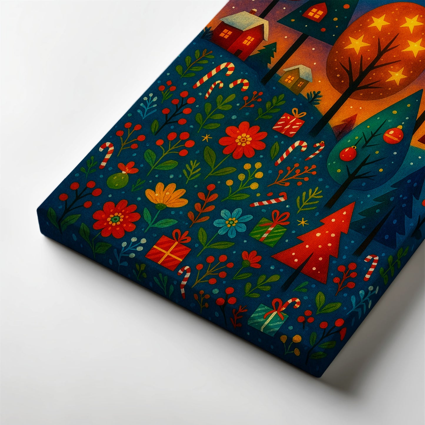 Holiday River Path – Cozy Christmas Illustration Canvas Wall Art