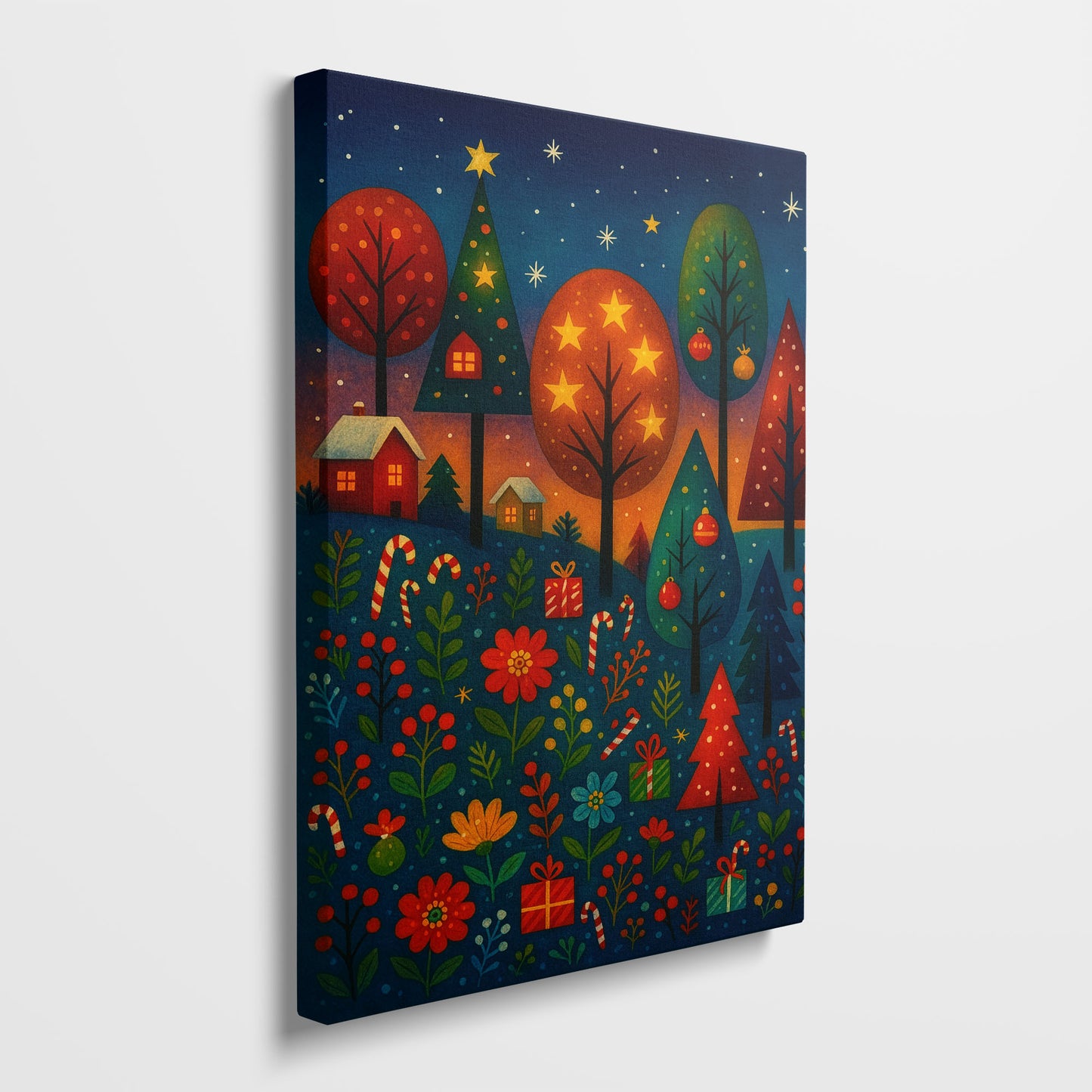 Holiday River Path – Cozy Christmas Illustration Canvas Wall Art